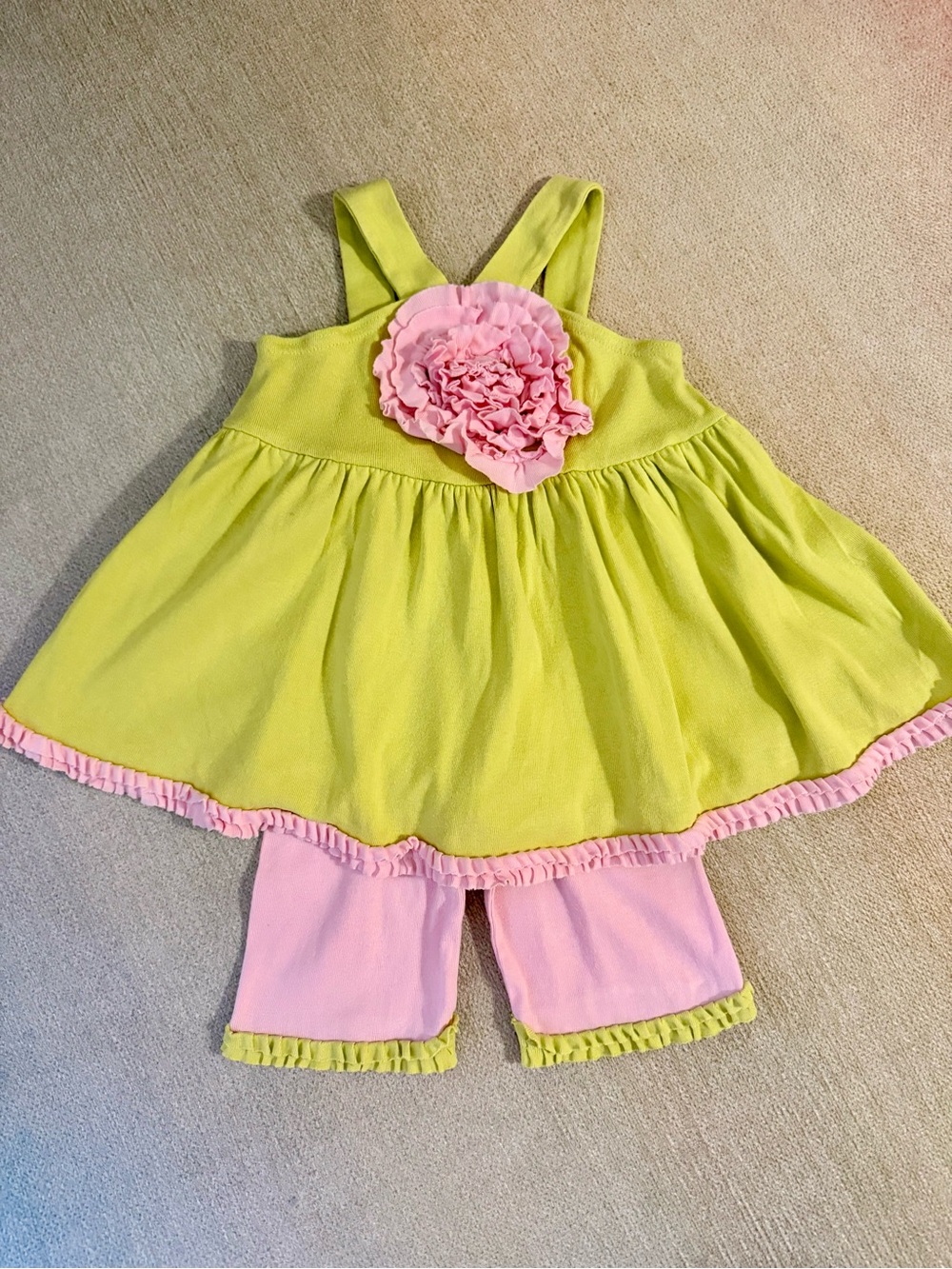 Sam and Sydney Lime Green & Pink Ruffle Dress Set